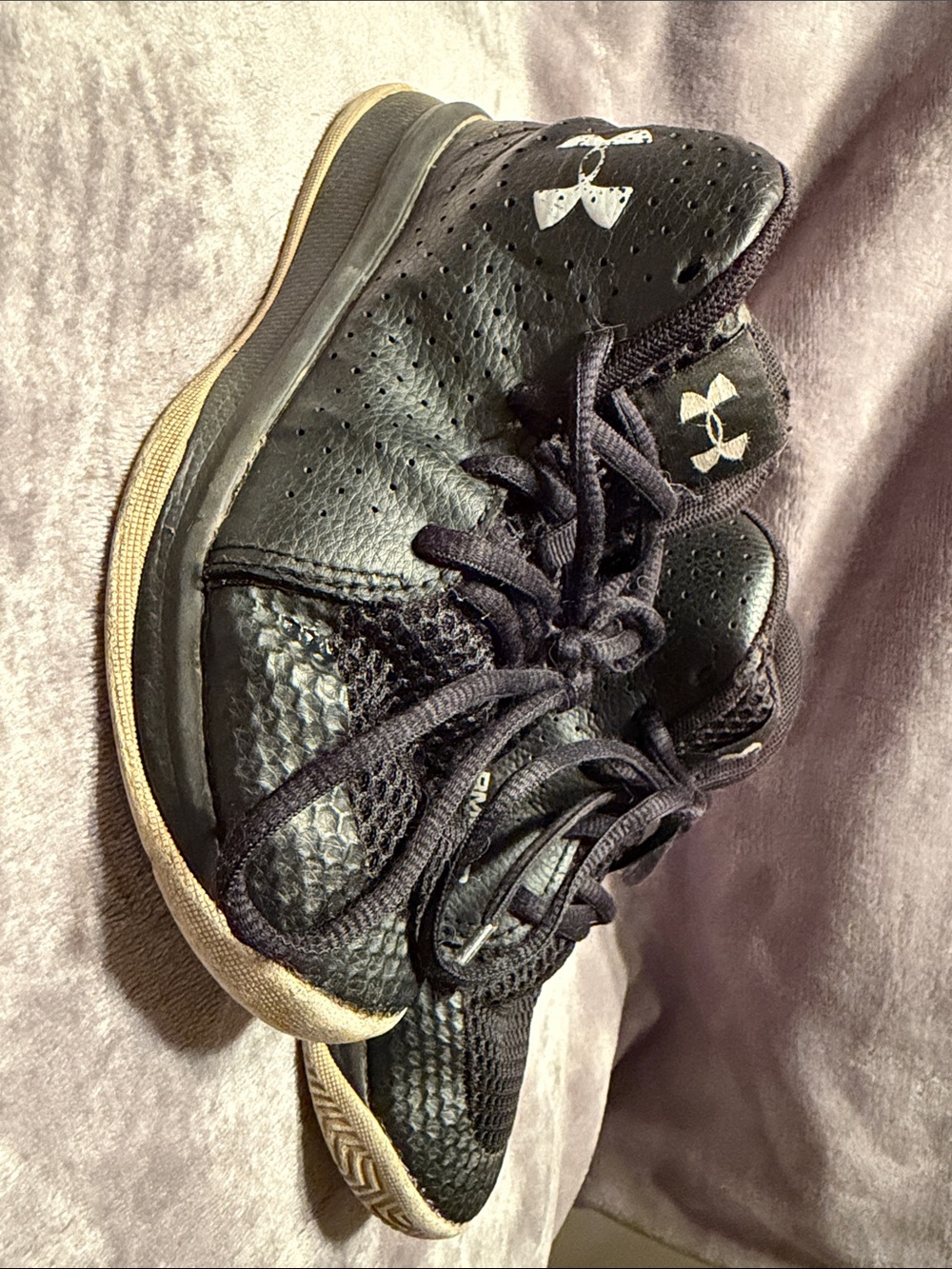 Under Armour Black and Tan Kids' Sneakers with White Logo